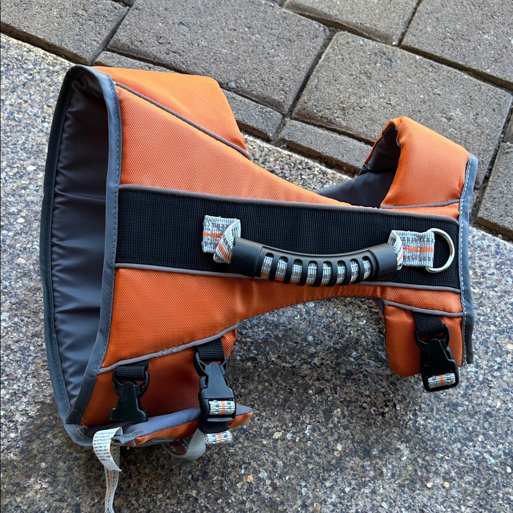 Orange Dog Life Vest Harness with Top Handle